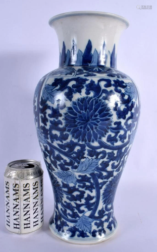 A LARGE 19TH CENTURY CHINESE BLUE AND WHITE VASE painted wit...