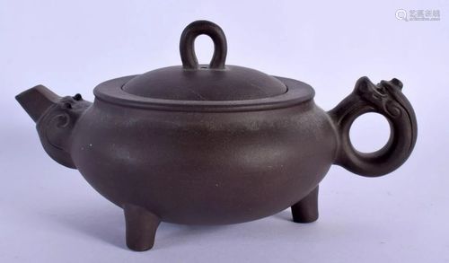 A CHINESE YIXING POTTERY TEAPOT with animal handle. 15 cm wi...