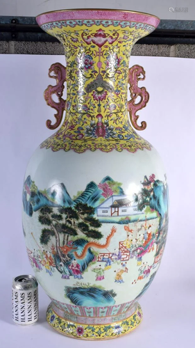 A VERY LARGE EARLY 20TH CENTURY CHINESE TWIN HANDLED FAMILLE...