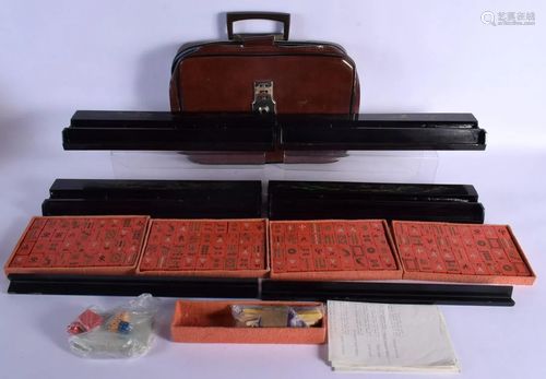 AN EARLY 20TH CENTURY CHINESE MAHJONG SET with painted black...