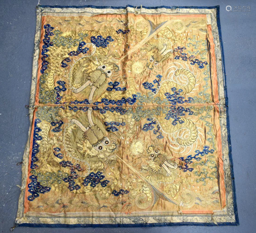 A LARGE 19TH CENTURY CHINESE SILKWORK EMBROIDERED SILK PANEL...