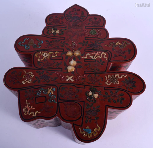 A LARGE EARLY 20TH CENTURY CHINESE RED LACQUER BOX AND COVER...