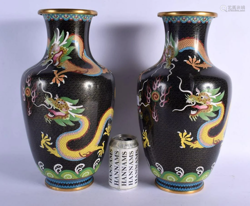 A VERY LARGE PAIR OF EARLY 20TH CENTURY CHINESE CLOISONNE EN...