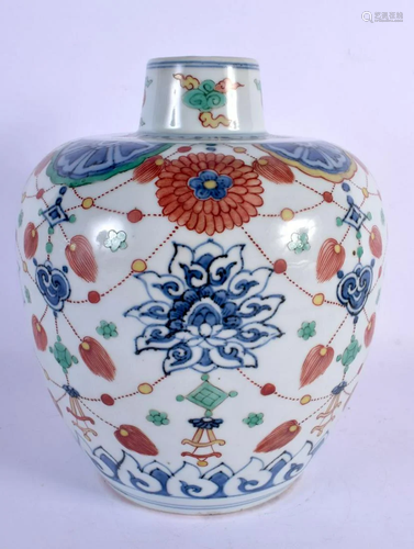 A 19TH CENTURY CHINESE WUCAI BLUE AND WHITE PORCELAIN JAR be...