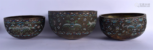 A RARE SET OF THREE LATE 19TH CENTURY CHINESE CLOISONNE ENAM...