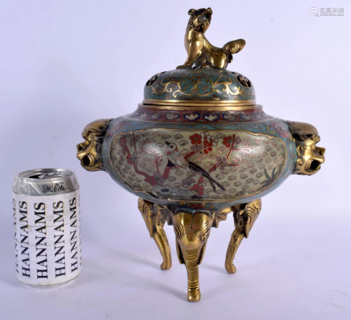 A MID 20TH CENTURY CHINESE CLOISONNE ENAMEL AND BRONZE CENSE...