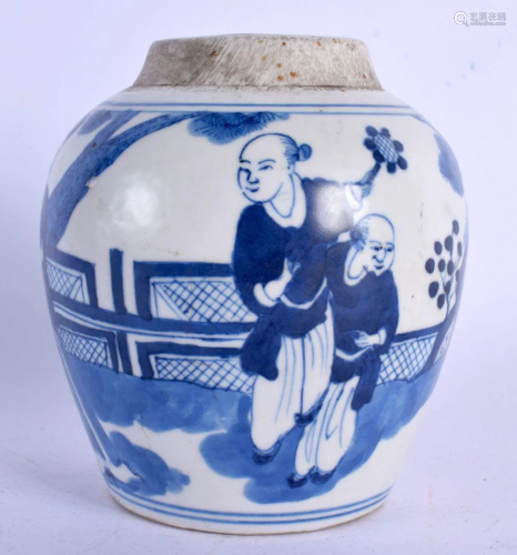 A CHINESE BLUE AND WHITE PORCELAIN JARLET 20th Century. 12 c...
