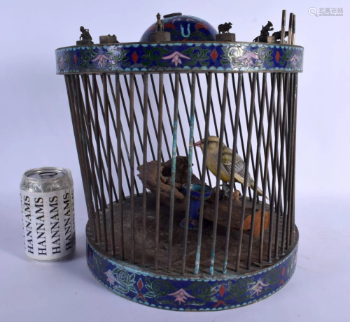 A RARE EARLY 20TH CENTURY CHINESE CLOISONNE ENAMEL BIRD CAGE...