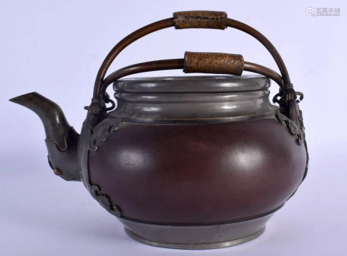 A RARE LATE 19TH CENTURY CHINESE PEWTER AND YIXING POTTERY T...
