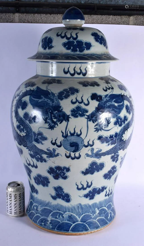 A LARGE CHINESE BLUE AND WHITE VASE AND COVER 20th Century, ...