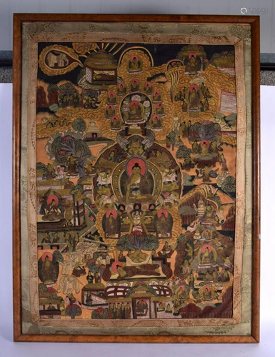 A LARGE EARLY 20TH CENTURY CHINESE TIBETAN PAINTED THANGKA p...