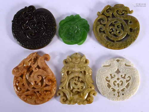 SIX CHINESE CARVED JADE AND HARDSTONE PLAQUES 20th Century, ...