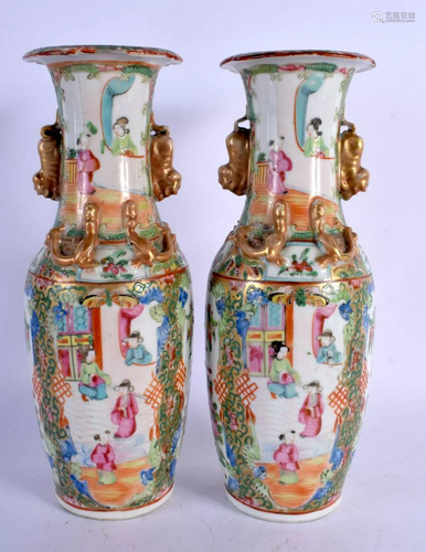 A PAIR OF 19TH CENTURY CHINESE CANTON FAMILLE ROSE VASES Qin...