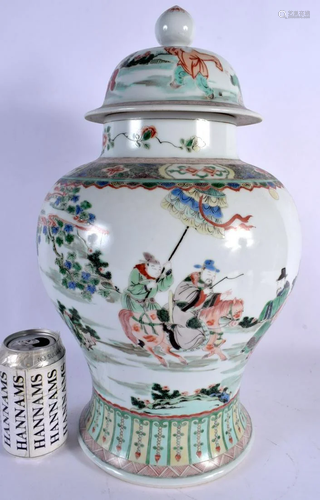 A LARGE EARLY 20TH CENTURY CHINESE FAMILLE VERTE VASE AND CO...