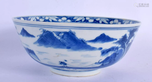 A 19TH CENTURY CHINESE BLUE AND WHITE PORCELAIN BOWL bearing...