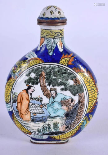AN EARLY 20TH CENTURY CHINESE CANTON ENAMEL SNUFF BOTTLE AND...
