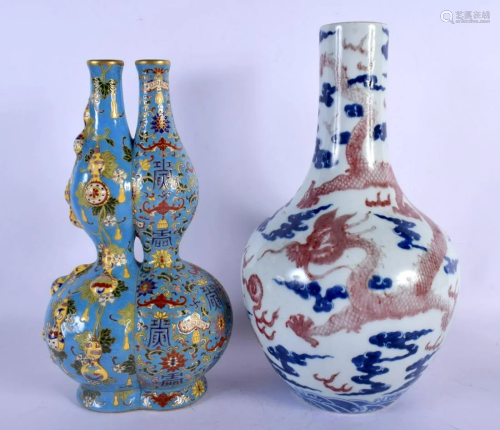 A CHINESE IMITATION CLOISONNE CONJOINED VASE 20th Century, t...