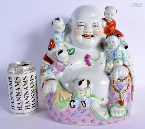 A 1950S CHINESE FAMILLE ROSE PORCELAIN FIGURE OF A BUDDHA mo...