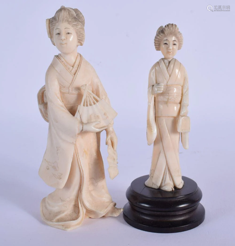 TWO 19TH CENTURY JAPANESE MEIJI PERIOD CARVED IVORY GEISHA m...