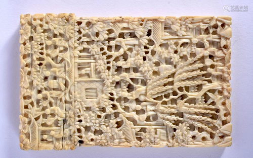 A MID 19TH CENTURY CHINESE CARVED CANTON IVORY CARD CASE AND...