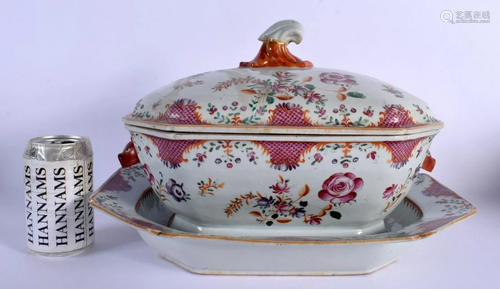 A LARGE 18TH CENTURY CHINESE EXPORT FAMILLE ROSE TUREEN AND ...