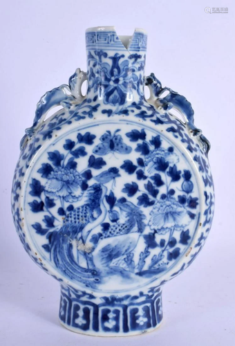 A 19TH CENTURY CHINESE TWIN HANDLED BLUE AND WHITE MOON FLAS...