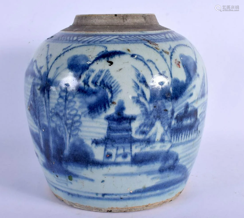 AN 18TH/19TH CENTURY CHINESE BLUE AND WHITE GINGER JAR paint...