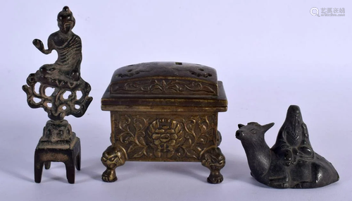 A CHINESE QING DYNASTY BRONZE MINIATURE CENSER AND COVER tog...