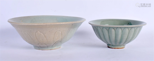 TWO EARLY CHINESE CELADON BOWLS probably Song period. Larges...