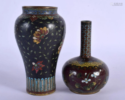 TWO 19TH CENTURY JAPANESE MEIJI PERIOD CLOISONNE ENAMEL VASE...