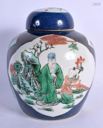 A 19TH CENTURY CHINESE POWDER BLUE GROUND PORCELAIN GINGER J...