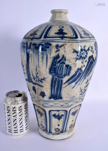 A LARGE CHINESE BLUE AND WHITE STONEWARE VASE 20th Century. ...