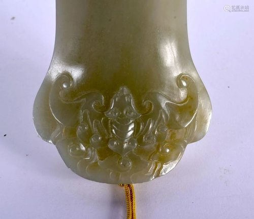 A RARE LARGE CHINESE GREEN JADE CARVED RUI SCEPTRE Late Qing...