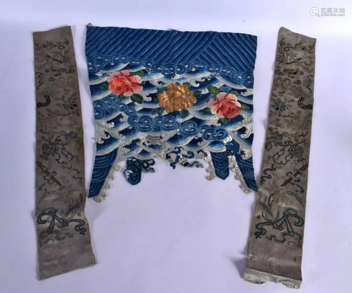 A 19TH CENTURY CHINESE SILK WORK PLAQUE together with a pair...