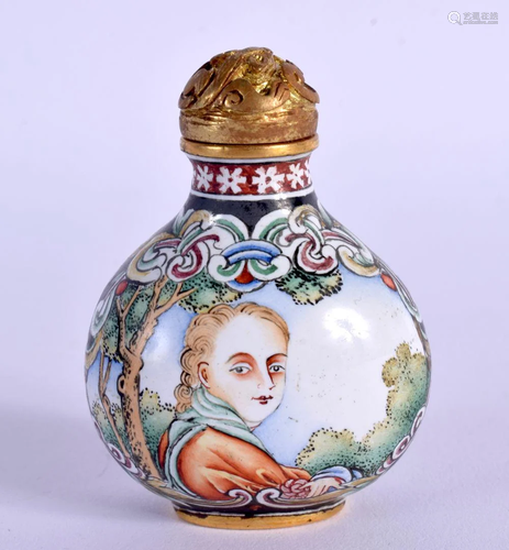 A RARE EARLY 20TH CENTURY CHINESE CANTON ENAMEL SCENT BOTTLE...