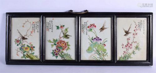 A SET OF FOUR CHINESE FAMILLE ROSE PANELS 20th Century, with...