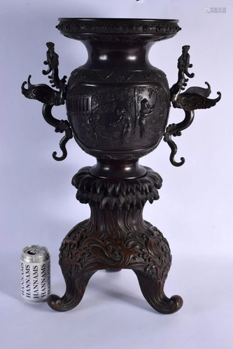 A LARGE 19TH CENTURY JAPANESE MEIJI PERIOD BRONZE TWIN HANDL...