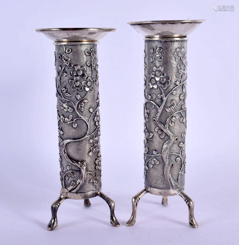 A PAIR OF 19TH CENTURY CHINESE EXPORT SILVER SPILL VASES by ...