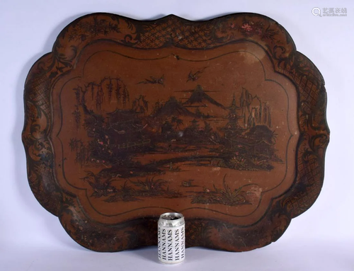 A LARGE 19TH CENTURY CHINESE RED LACQUERED COUNTRY HOUSE TRA...