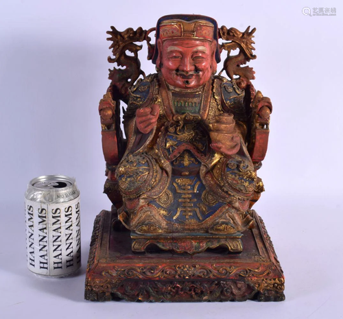 A LARGE 19TH CENTURY CHINESE POLYCHROMED LACQUER FIGURE OF A...