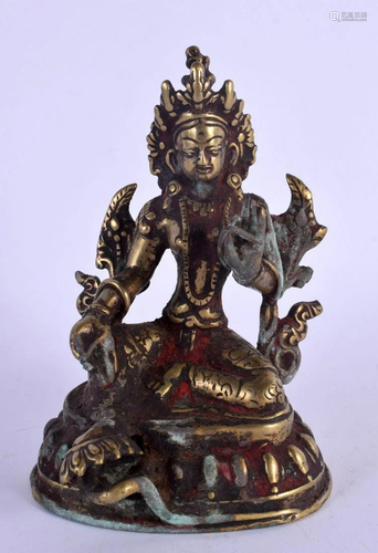 A CHINESE TIBETAN QING DYNASTY POLYCHROMED BRONZE FIGURE OF ...