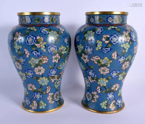 A PAIR OF 19TH CENTURY CHINESE CLOISONNE ENAMEL VASES Qing, ...