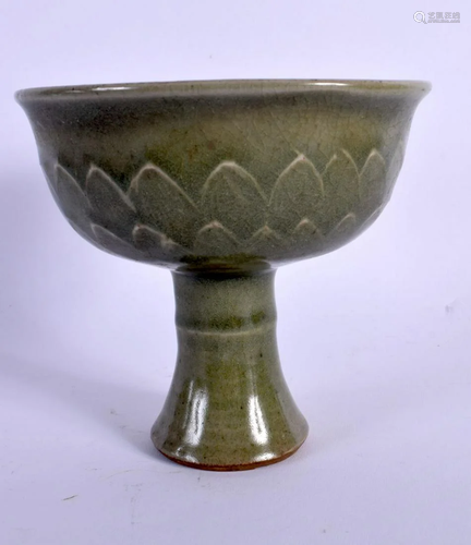 A CHINESE GREEN GLAZED CELADON STEM CUP 20th Century. 13 cm ...