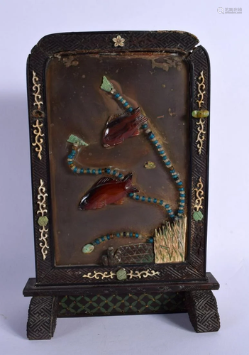 A RARE CHINESE QING DYNASTY BOXWOOD AND AGATE SCHOLARS SCREE...