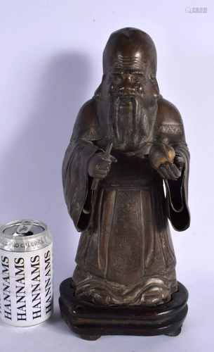 A LARGE 19TH CENTURY CHINESE BRONZE FIGURE OF SAGE modelled ...