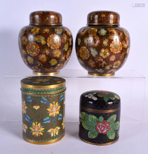 A PAIR OF EARLY 20TH CENTURY CHINESE CLOISONNE ENAMEL GINGER...