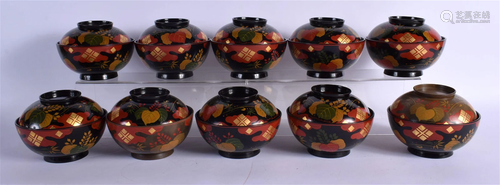 A SET OF JAPANESE TAISHO PERIOD LACQUERED BOWLS. (qty)