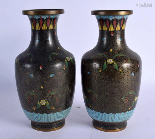 A PAIR OF EARLY 20TH CENTURY CHINESE CLOISONNE ENAMEL VASES ...