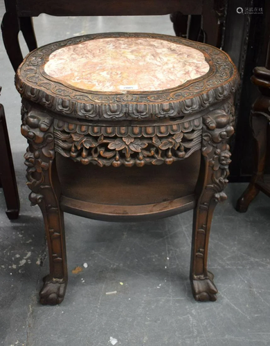 A 19TH CENTURY CHINESE CARVED MARBLE INSET STAND. 60 cm x 45...