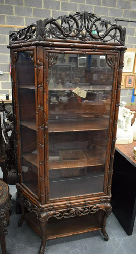 A 19TH CENTURY CHINESE GLAZED HARDWOOD DISPLAY CASE. 194 cm ...